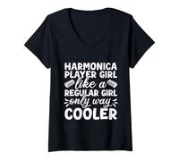 Mujer Funny Armónica Player Girl Like A Regular Only Cooler Camiseta Cuello V