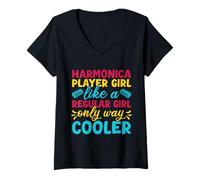 Mujer Funny Armónica Player Girl Like A Regular Only Cooler Camiseta Cuello V