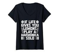 Mujer Funny Armónica Player If Life Gives You Lemon Play Armónica Camiseta Cuello V