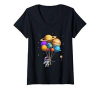 Mujer Funny Astronaut Planets Gift Astronomy Solar Sysyem Balloons Camiseta Cuello V