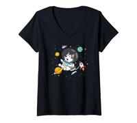 Mujer Funny Astronaut Space Kids Boys Girls Alaskan Malamute Lover Camiseta Cuello V