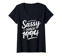 Mujer Funny Attitude Sassy Since 1994 Retro Mama Wife Sass Queen Camiseta Cuello V