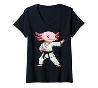 Mujer Funny Axolotl Doing Karate Samurai Ninja Axolotl Camiseta Cuello V