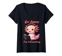 Mujer Funny Axolotls Go Away I'm Introverting Cute Kawaii Axolotl Camiseta Cuello V
