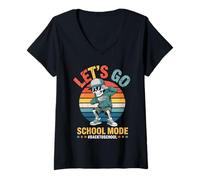 Mujer Funny Back to School Vibes Retro Skeleton School Mode Kids Camiseta Cuello V