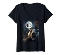 Mujer Funny Badger Selfie Luna Llena Bosque de Brujas Volador Halloween Camiseta Cuello V