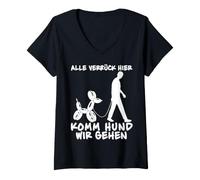 Mujer Funny Balloon Dog «Alle Verrück Hier Komm Hund Wir Gehen Camiseta Cuello V