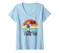 Mujer Funny Baseball Catcher Run I Dare You Backstop Battery Mate Camiseta Cuello V