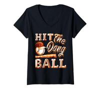 Mujer Funny Baseball - Hit The Dang Ball - Camiseta de regalo deportivo Camiseta Cuello V