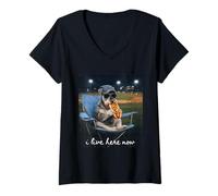 Mujer Funny Baseball Mom Schnauzer Yo Vivo aquí Ahora Camiseta Cuello V