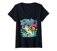 Mujer Funny Bass Fishing Graphic Largemouth Lake Angler Humor Camiseta Cuello V