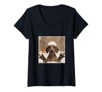 Mujer Funny Bathtub Dog Dachshund Selfie Camiseta Cuello V