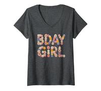 Mujer Funny Bday Girl Cottagecore Cumpleaños Celebra Bestie Camiseta Cuello V