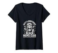 Mujer Funny Beach Mom Club Skeleton Salty and Unbothered Camiseta Cuello V