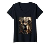 Mujer Funny Beagle Selfie con Zombies Creepy Forest Halloween Dog Camiseta Cuello V