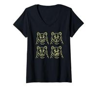 Mujer Funny Bear Face - Gráfico de Contorno de Cara de Cuatro Osos Camiseta Cuello V