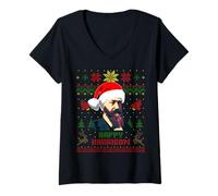 Mujer Funny Benjamin Presidente Harrison Christmas Holiday Parody Camiseta Cuello V