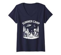 Mujer Funny Best Summer Camp Ever Alien Bigfoot Camping Conspiración Camiseta Cuello V