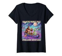 Mujer Funny Bigfoot Alien Canoa Trip Galaxy UFO Map Kayaking Art Camiseta Cuello V