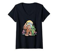 Mujer Funny Bigfoot Alien Sasquatch Rock on Hand Sign Ovnife Camiseta Cuello V
