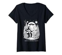 Mujer Funny bigfoot tocando la guitarra alienígena Groovin 'el OVNI desconocido Camiseta Cuello V