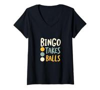 Mujer Funny Bingo Juego de Palabras Bingo Toma Bolas Camiseta Cuello V