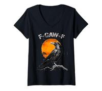 Mujer Funny Black Bird Vintage Black Crow, F-Caw-F Moon Camiseta Cuello V