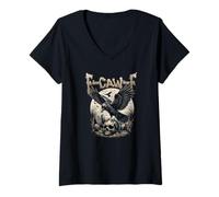 Mujer Funny Black Crow, F-CAW-F Black Bird Halloween Adult Humor Camiseta Cuello V