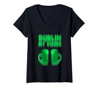 Mujer Funny Blurry Dublín Mi Visión Fiesta Irlandesa Cerveza Borracha Camiseta Cuello V