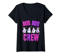 Mujer Funny Boo Boo Crew Halloween Costume Nurse Spooky Ghost Camiseta Cuello V