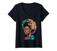 Mujer Funny Book Crown Black Queen Wisdom Power Afro Art Mujeres Hombres Camiseta Cuello V