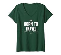 Mujer Funny Born to Travel Forced to Work Vacation Lover Travel Camiseta Cuello V, Verde Bosque, S