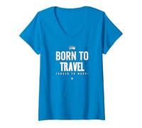 Mujer Funny Born to Travel Forced to Work Vacation Lover Travel Camiseta Cuello V, Zafiro, L