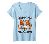 Mujer Funny Bourbon Lover Garden Gnomes Drinking with My Gnomies Camiseta Cuello V