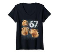 Mujer Funny Boys Girls 67 Meme Capybara Howling at The Moon 6 7 Camiseta Cuello V