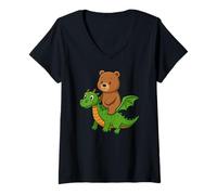 Mujer Funny Brown Bear Dragon Riding Zoo Day Niños Niñas Niños Camiseta Cuello V
