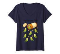 Mujer Funny Budgie My Happy Pills Animal Lover Niños Niñas Niños Camiseta Cuello V