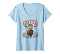 Mujer Funny Buffalo Gotta Go OVNI Alien Desert Design Western Humor Camiseta Cuello V