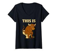 Mujer Funny Bull Pun - Humor de inodoro de dibujos animados "This Is Bullshit" Camiseta Cuello V