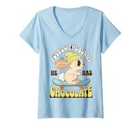 Mujer Funny Bunny Chocolate Skateboard Saying Camiseta Cuello V