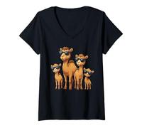 Mujer Funny Camel Family Wearing Sunglasses Arabian Animal Desert Camiseta Cuello V