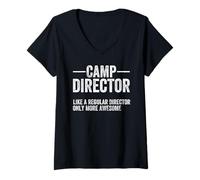 Mujer Funny Camp Director Consejero Divertido Grandes Directores Camping Camiseta Cuello V
