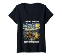 Mujer Funny Camper Live in Vangogh Down by The River Van Gogh Art Camiseta Cuello V