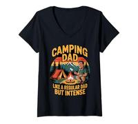 Mujer Funny Camping Dad Like a Regular Dad but Intense Camiseta Cuello V
