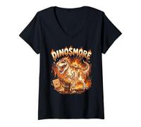 Mujer Funny Camping Smores T-Rex Dinosaur Campfire S'Mores Joke Camiseta Cuello V