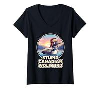 Mujer Funny Canadian Loon Meme Stupid Canadian Wolf Bird Retro Camiseta Cuello V