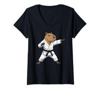 Mujer Funny Capybara Doing Karate Samurai Ninja Capybara Camiseta Cuello V