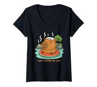 Mujer Funny Capybara Don’t Worry Be Capy Float Watermelon Summer Camiseta Cuello V