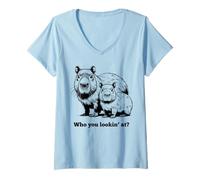 Mujer Funny Capybara Who you Lookin' At? Cute Retro Roedor Niño Camiseta Cuello V