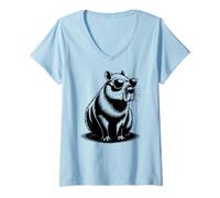 Mujer Funny Capybaras Cute Rodents Capybara in Sunglasses Camiseta Cuello V